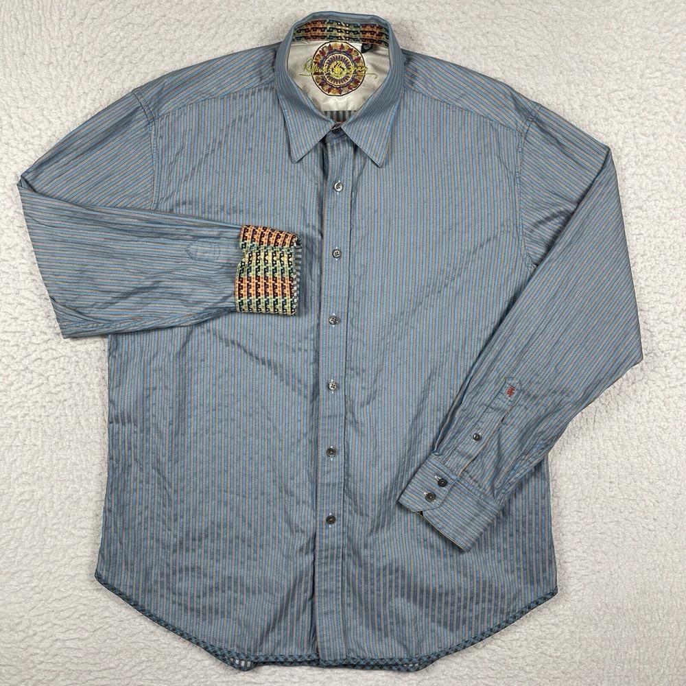 Robert Graham Shirt Mens XL Blue‎ Striped Preppy Party Casual Workwear Flip Cuff